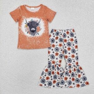 Orange Graphic T-Shirt and Floral Pants Set
